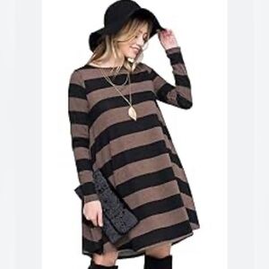 Black and brown striped dress with pockets